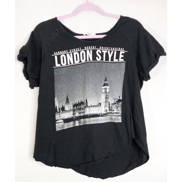 Mango Tops - MNG London style black t shirt L